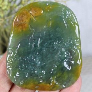 Certified green yellow 100% Natural A Jade jadeite landscape Pendant